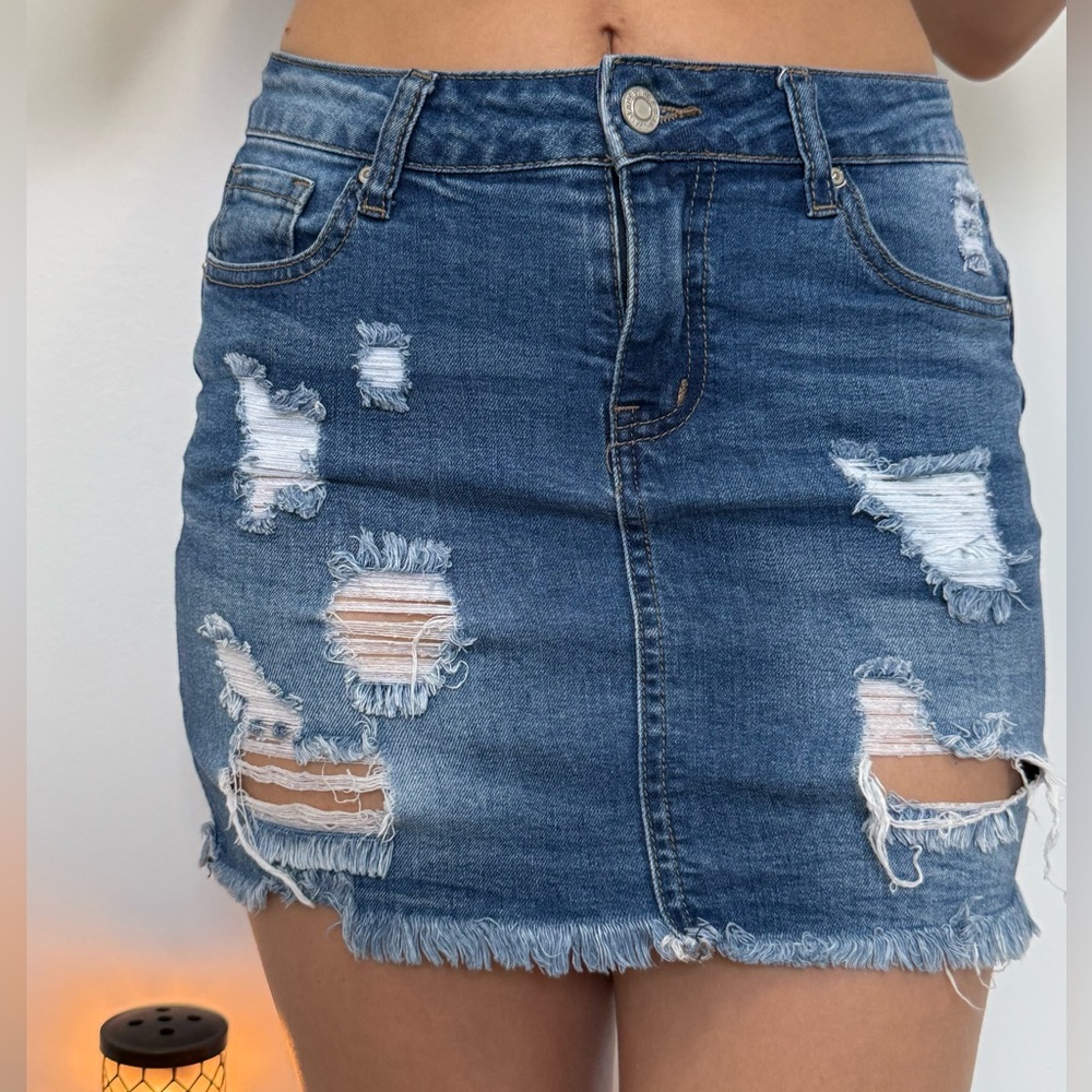 Wax Jean Blue Distressed Pencil Skirt
